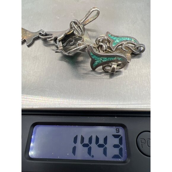 Vtg Taxco Mexican 925 Silver Crushed Turquoise Inlay Section Bracelet 7.5" SW - Picture 9 of 10